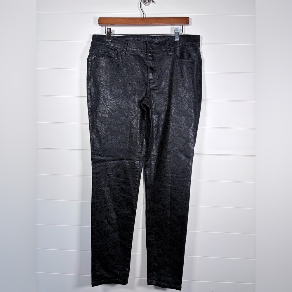 Bisou Bisou Shiny Black Floral Pattern Jeans Size 12